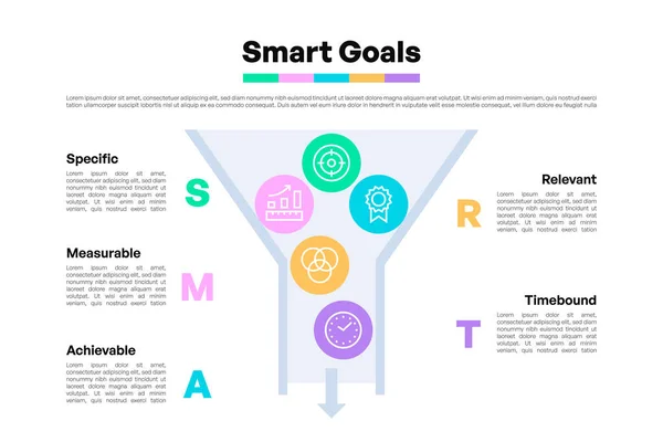 Funnel Vektör Resimlerinin İçindeki Dairesel Simgelerle SMART Hedefleri Bilgileri
