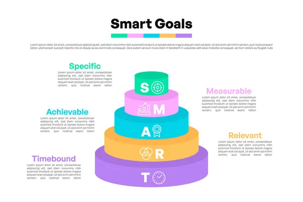 Katmanlar ve İş ve Kişisel Hedef Tanımlama Vektörü Resimleriyle SMART Hedefleri Piramidi Yığıldı