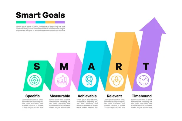 Yükselen Ok ve Vektör İllüstrasyonlu SMART Hedefleri Çubuğu Grafik Bilgisi