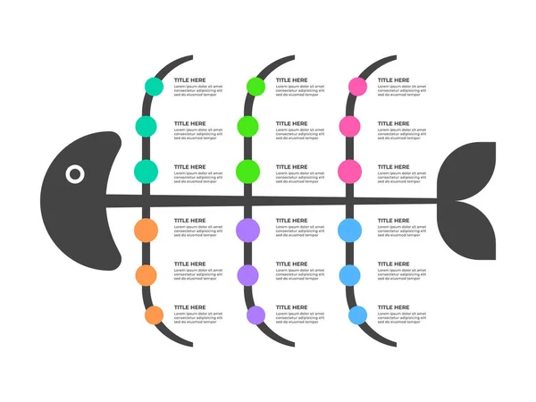 Analiz ve Strateji Vektörü İllüstrasyonu İçin Solda Renkli Dalların Olduğu Balık Kemiği Diyagramı
