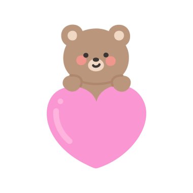 Adorable Bear Popping Over a Big Pink Heart Vector Illustration
