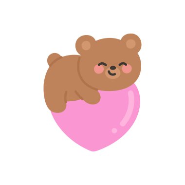 Bear Relaxing Happily on a Glossy Pink Heart Vector Illustration