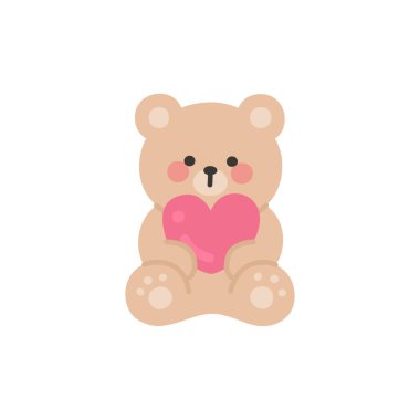 Bear Sitting and Holding a Small Pink Heart in Cute Artwork Vector Illustration