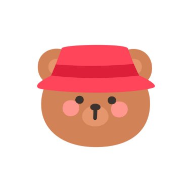 Korean Style Bear Head Cartoon with Red Fisherman Hat Vector Illustration