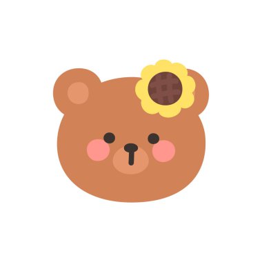Korean Style Bear Head Cartoon with Sunflower Hairpin Vector Illustration