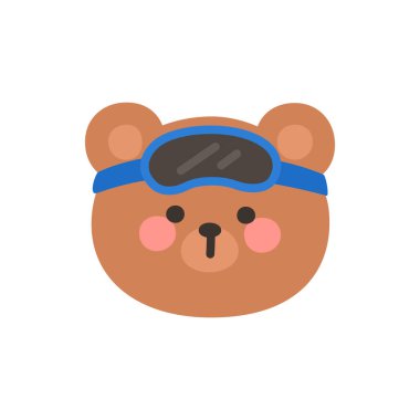 Korean Style Bear Head Cartoon with Blue Ski Goggles Vector Illustration