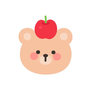 Korean Style Bear Cartoon with Apple Hat Vector Illustration