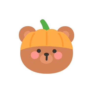 Korean Style Bear Cartoon with Pumpkin Hat Vector Illustration