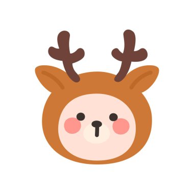 Korean Style Bear Head Cartoon with Reindeer Antler Vector Illustration