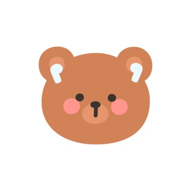 Korean Style Bear Head Cartoon with White Ear Pods Vector Illustration
