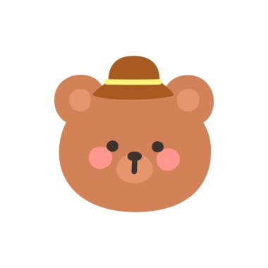 Korean Style Bear Head Cartoon with Brown Fedora Hat Vector Illustration