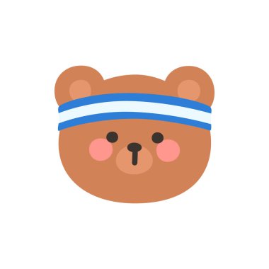 Korean Style Bear Head Cartoon with Blue and White Sweatband Vector Illustration