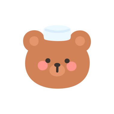 Korean Style Bear Head Cartoon with White Kufi Hat Vector Illustration