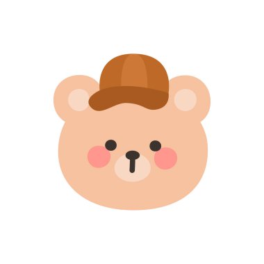 Korean Style Bear Head Cartoon with Brown Baseball Cap Vector Illustration