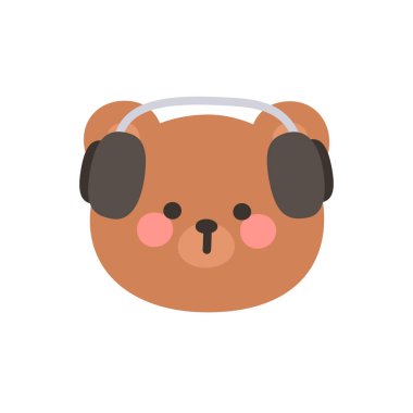 Korean Style Bear Head Cartoon with Headphones Vector Illustration