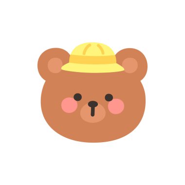 Korean Style Bear Head Cartoon with Yellow Safari Hat Vector Illustration