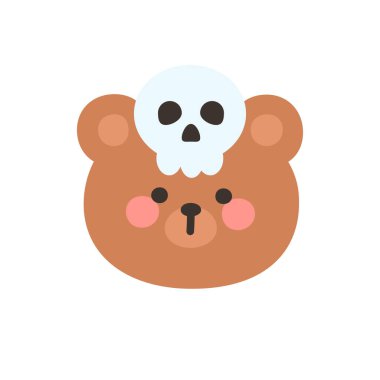 Korean Style Bear Head Cartoon with White Skull Mask on Forehead Vector Illustration