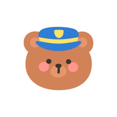 Korean Style Bear Head Cartoon with Blue Pilot Hat Vector Illustration