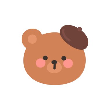 Korean Style Bear Head Cartoon with Brown Artist Beret Vector Illustration