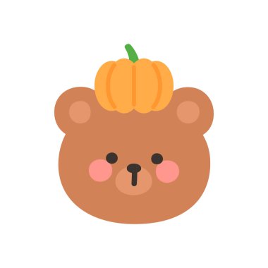 Korean Style Bear Head Cartoon with Small Pumpkin Hat Vector Illustration