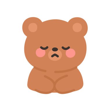 Korean Style Bear Emoji Sad Expression with Closed Eyes and Downturned Mouth Vector Illustration