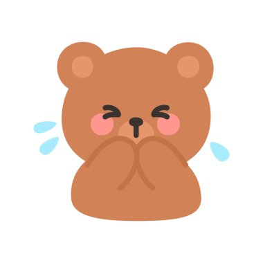 Korean Style Bear Emoji Embarrassed Expression with Covered Mouth and Surrounding Tears Vector Illustration