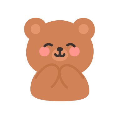Korean Style Bear Emoji Happy Expression with Hands Together Vector Illustration