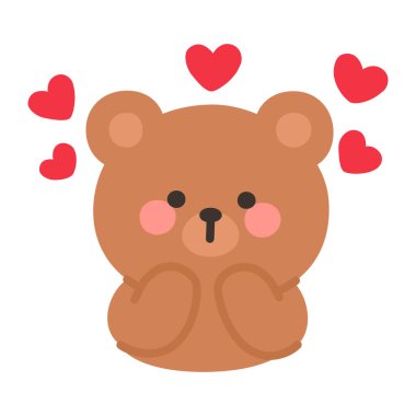 Korean Style Bear Emoji Love Expression with Floating Hearts and Cute Pose Vector Illustration