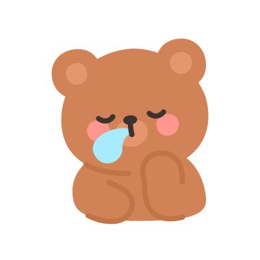 Korean Style Bear Emoji Sleeping with Bubble Peaceful Nap Vector Illustration