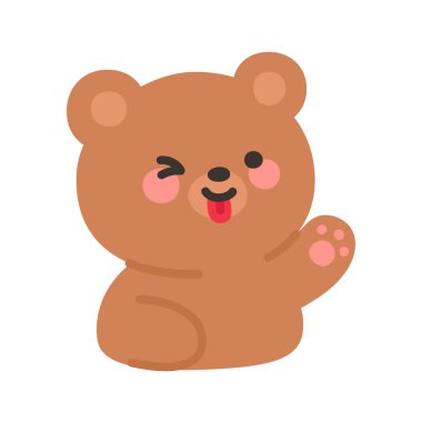 Korean Style Bear Emoji Winking Tongue Out Funny Vector Illustration