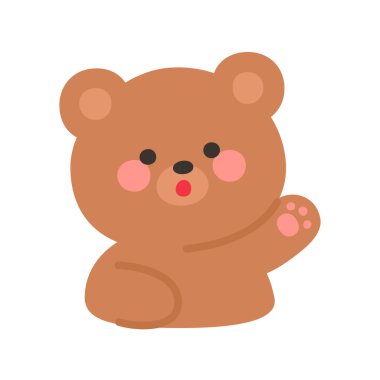 Korean Style Bear Emoji Waving Hand Friendly Greeting Vector Illustration