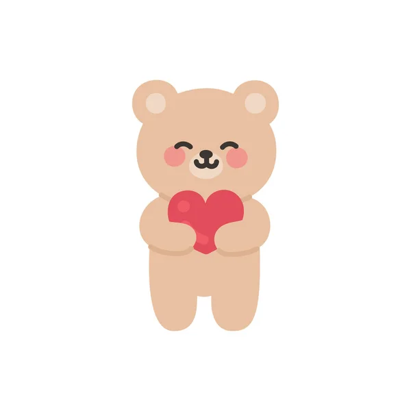Bear Standing and Holding a Red Heart with a Happy Smile Vector Illustration