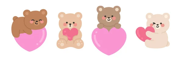 Four Bears Resting on Pink Hearts in a Sweet Valentine Design Vector Illustration