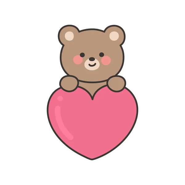 Cute Bear Sitting and Hugging a Pink Heart in Cartoon Styl Vector Illustration