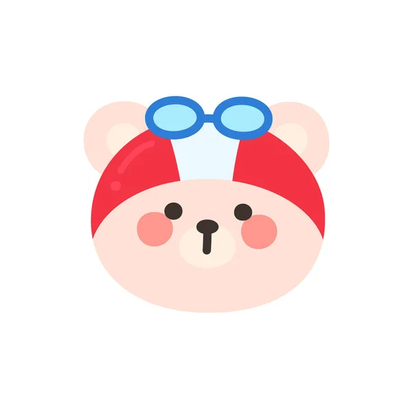 Korean Style Bear Head Cartoon with Red Swimming Cap and Blue Goggles Vector Illustration