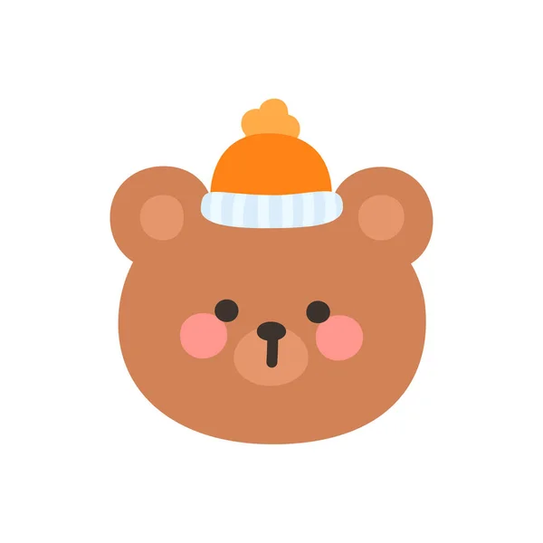 Korean Style Bear Cartoon with Winter Beanie Hat Vector Illustration