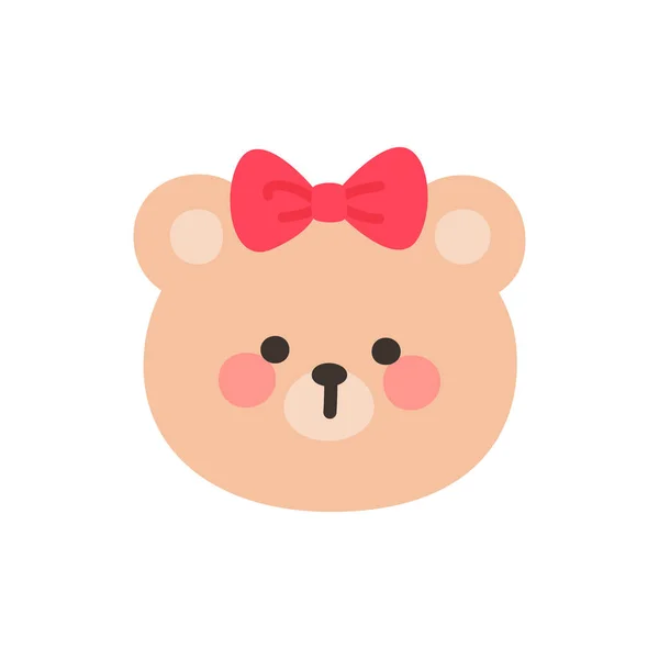 Korean Style Bear Head Cartoon with Red Bow Headband Vector Illustration