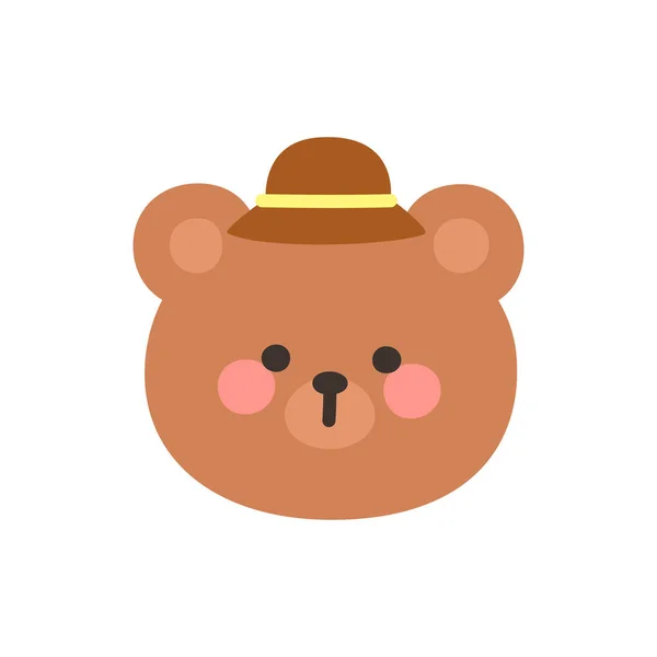 Korean Style Bear Head Cartoon with Brown Fedora Hat Vector Illustration