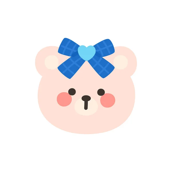 Korean Style Bear Head Cartoon with Blue Bow Tie Vector Illustration