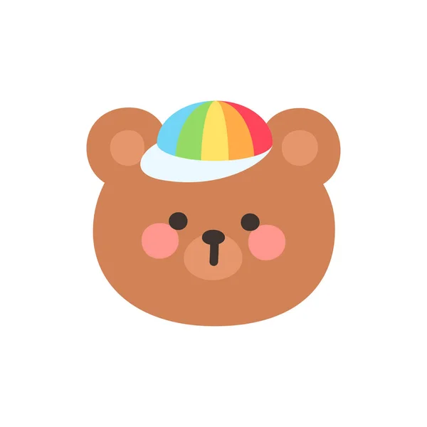 Korean Style Bear Head Cartoon with Rainbow Propeller Cap Vector Illustration