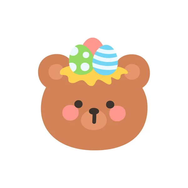 Korean Style Bear Head Cartoon with Easter Egg Crown Vector Illustration