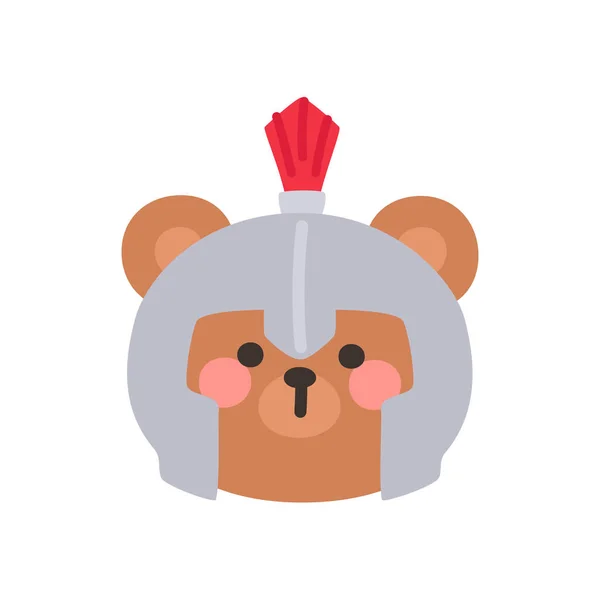 Korean Style Bear Head Cartoon with Silver Gladiator Helmet and Red Crest Vector Illustration
