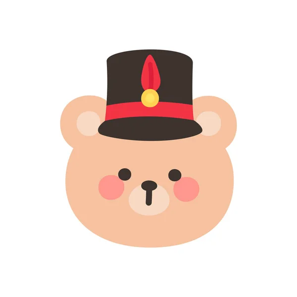Korean Style Bear Head Cartoon with Nutcracker Hat Vector Illustration