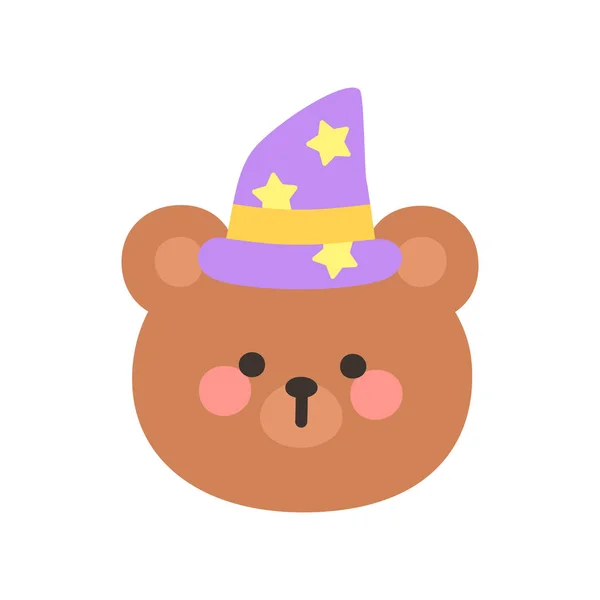 Korean Style Bear Head Cartoon with Wizard Hat Vector Illustration