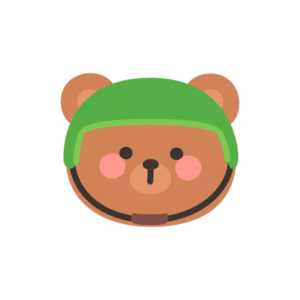 Korean Style Bear Head Cartoon with Green Soldier Helmet Vector Illustration