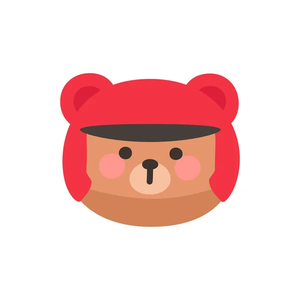 Korean Style Bear Head Cartoon with Red Baseball Helmet Vector Illustration