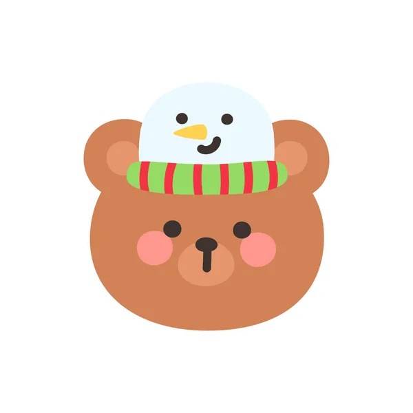 Korean Style Bear Head Cartoon with Cute Snowman Hat Vector Illustration