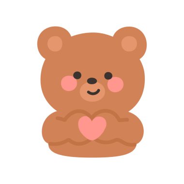 Korean Style Bear Emoji Forming Heart Shape with Hands Vector Illustration
