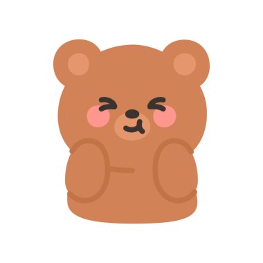 Korean Style Bear Emoji Smiling with Squinted Eyes Happy Reaction Vector Illustration