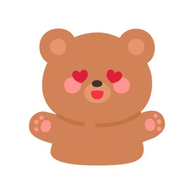 Korean Style Bear Emoji with Heart Eyes Expressing Love Vector Illustration